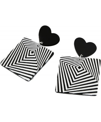 Acrylic Black White Irregular Geometric Striped Checkered Dangle Drop Earrings Minimalist Love Heart Flower Pattern Statement...