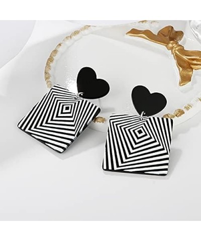 Acrylic Black White Irregular Geometric Striped Checkered Dangle Drop Earrings Minimalist Love Heart Flower Pattern Statement...