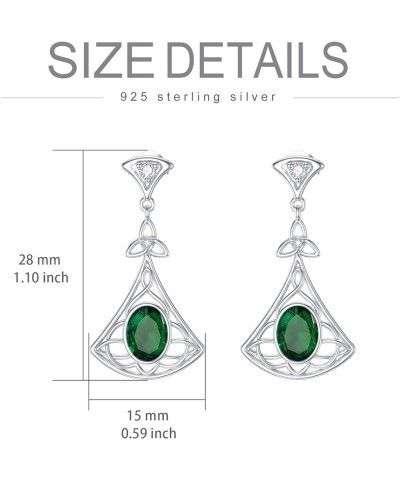 925 Sterling Silver Celtic Knot Dangle Drop Earrings for Women Vintage Leverback Earrings with Oval Simulated Birthstone Crys...