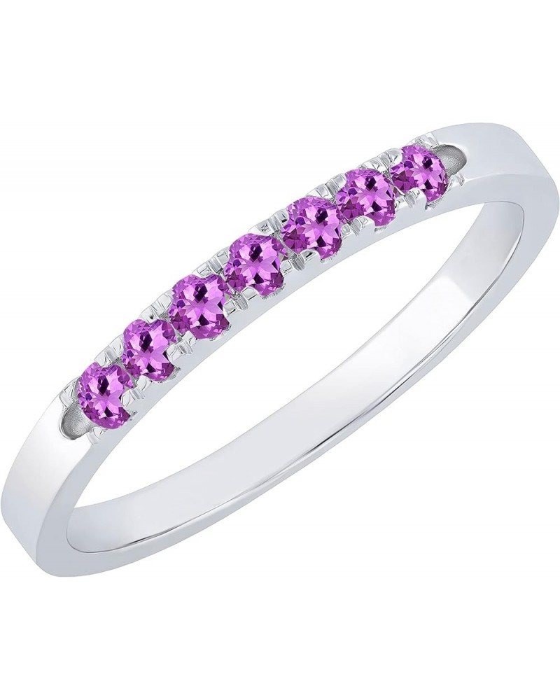 Round Gemstone or Diamond Stackable Anniversary Engagement Wedding Band for her, 925 Sterling Silver Amethyst $47.52 Rings