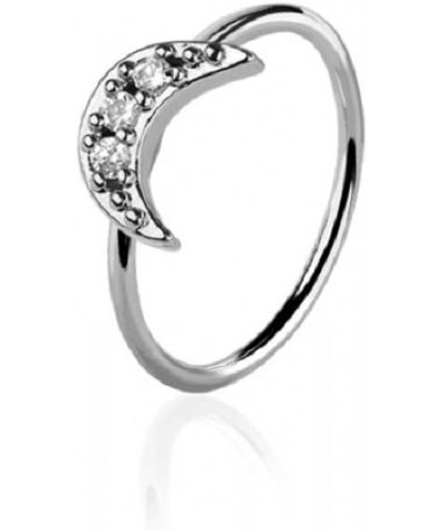 20GA 316L Stainless Steel CZ Crystal Paved Crescent Moon Bendable Nose Ring Silver Tone $9.29 Body Jewelry