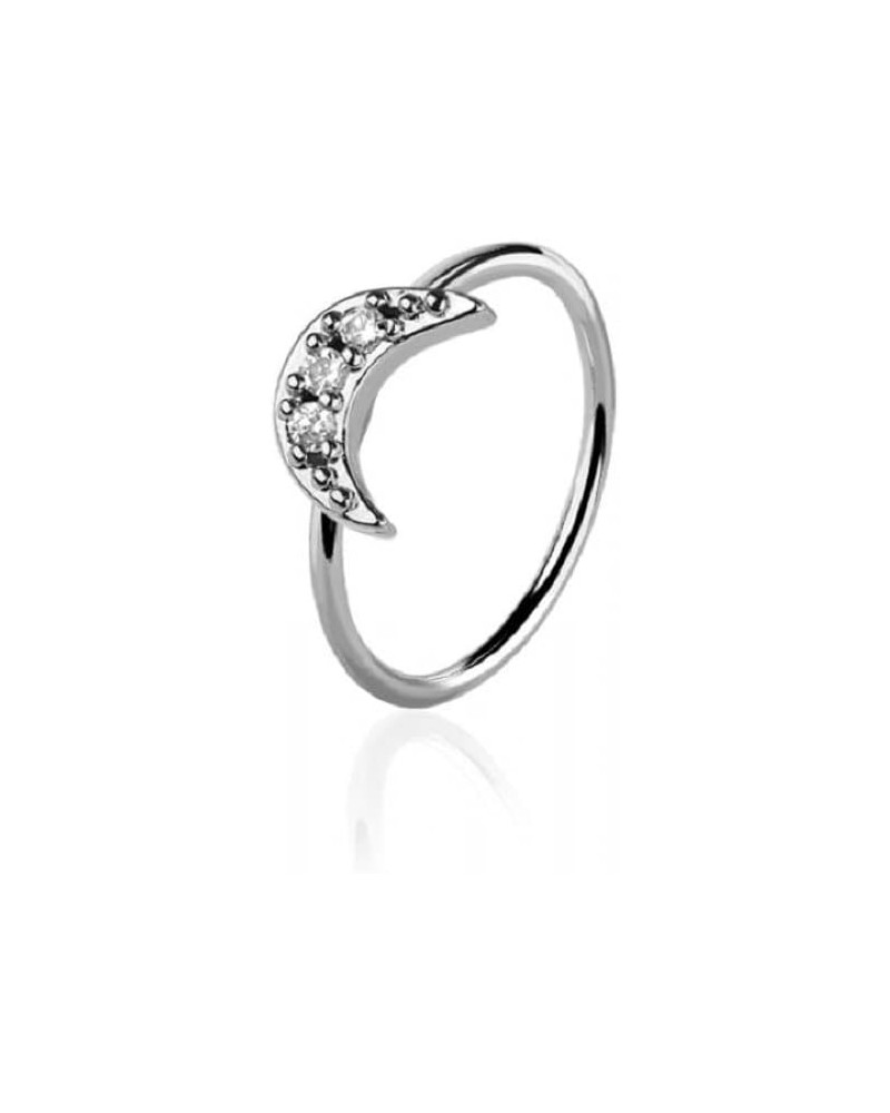 20GA 316L Stainless Steel CZ Crystal Paved Crescent Moon Bendable Nose Ring Silver Tone $9.29 Body Jewelry