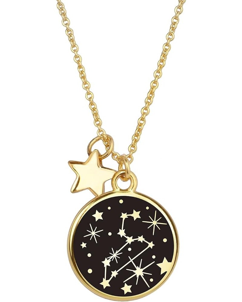 Zodiac Necklace for Women Gold Plated Black Round Disc Constellation Necklace Zodiac Star Charms Astrology Pendant Dainty Zod...