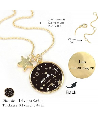 Zodiac Necklace for Women Gold Plated Black Round Disc Constellation Necklace Zodiac Star Charms Astrology Pendant Dainty Zod...