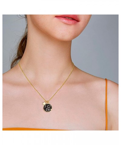 Zodiac Necklace for Women Gold Plated Black Round Disc Constellation Necklace Zodiac Star Charms Astrology Pendant Dainty Zod...