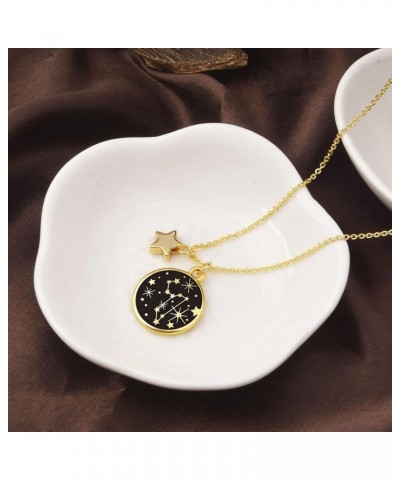 Zodiac Necklace for Women Gold Plated Black Round Disc Constellation Necklace Zodiac Star Charms Astrology Pendant Dainty Zod...