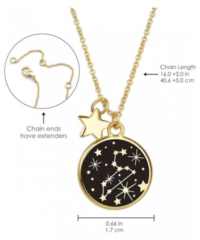 Zodiac Necklace for Women Gold Plated Black Round Disc Constellation Necklace Zodiac Star Charms Astrology Pendant Dainty Zod...