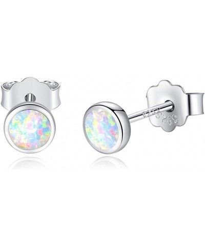 Synthetic Opal Stud Earrings 5-9mm Real Sterling Silver 925 Eardrop for Women Girls Silver_White 7mm $8.09 Earrings