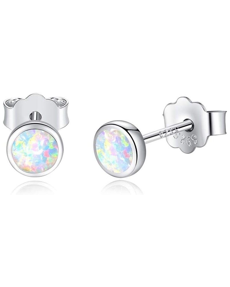 Synthetic Opal Stud Earrings 5-9mm Real Sterling Silver 925 Eardrop for Women Girls Silver_White 7mm $8.09 Earrings