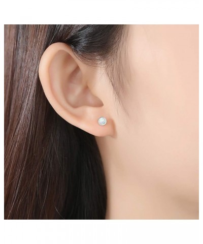 Synthetic Opal Stud Earrings 5-9mm Real Sterling Silver 925 Eardrop for Women Girls Silver_White 7mm $8.09 Earrings