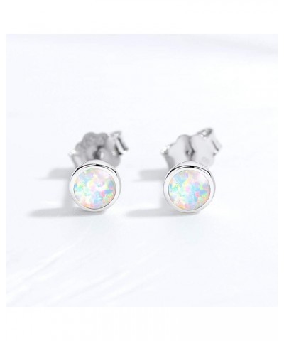 Synthetic Opal Stud Earrings 5-9mm Real Sterling Silver 925 Eardrop for Women Girls Silver_White 7mm $8.09 Earrings