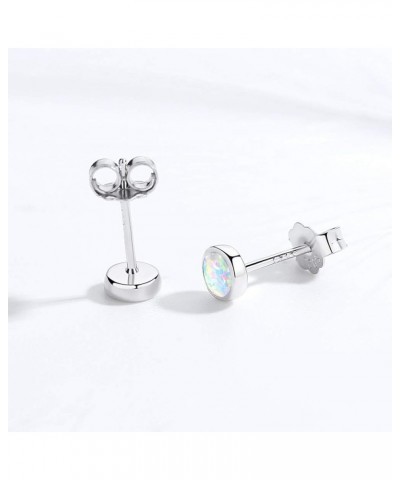 Synthetic Opal Stud Earrings 5-9mm Real Sterling Silver 925 Eardrop for Women Girls Silver_White 7mm $8.09 Earrings