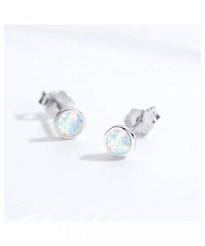 Synthetic Opal Stud Earrings 5-9mm Real Sterling Silver 925 Eardrop for Women Girls Silver_White 7mm $8.09 Earrings