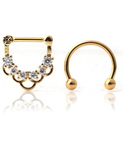 16G Surgical Steel Horseshoe & Clear CZ Nose Ear Daith Septum Clicker Ring 2PCS - Gold(Septum + horseshoe) $7.79 Body Jewelry