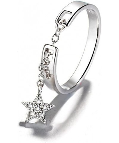 Silver Moon Star Ring Adjustable Crystal CZ Crescent Ring Couple Matching Rings Double Star Moon Ring Moon Tassel Statement R...