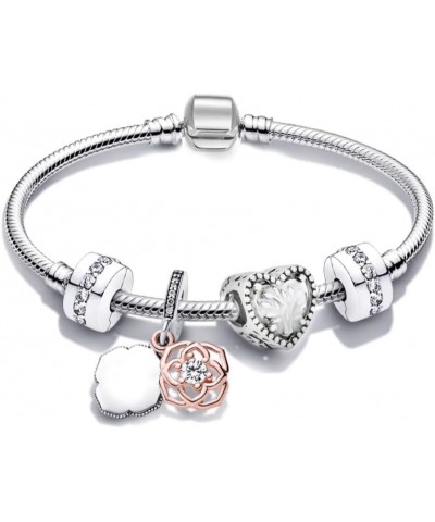 P36 Bracelet with flower charms and beads compatible with Pandora 7 Inches Silver $13.56 Bracelets