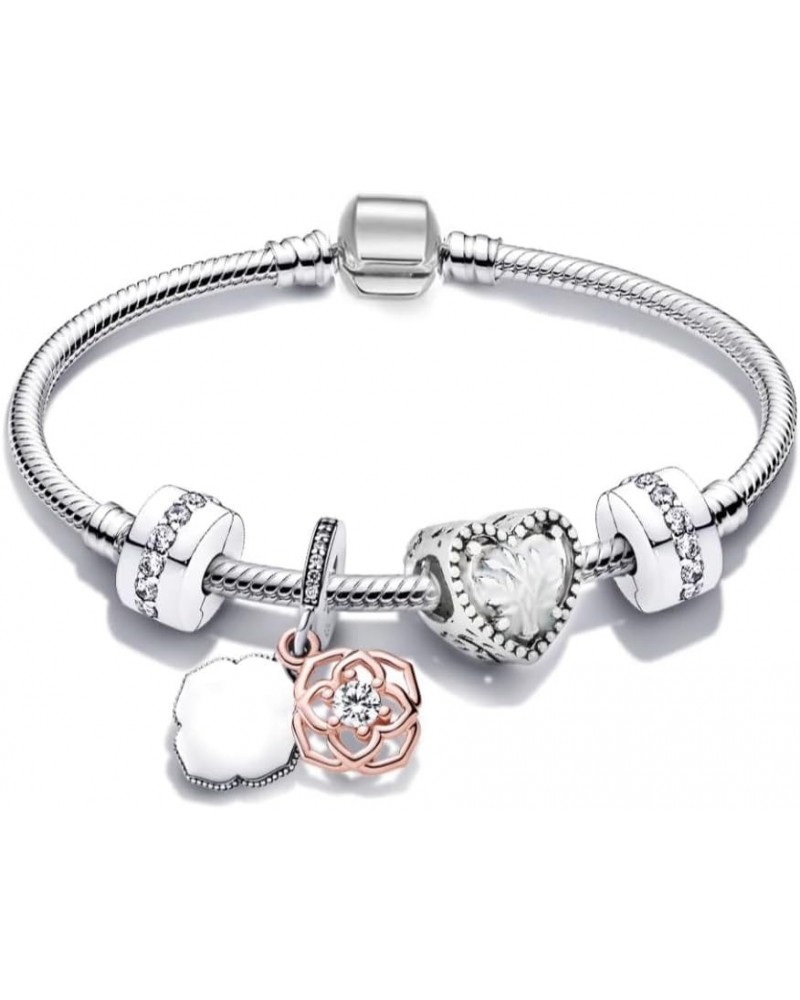 P36 Bracelet with flower charms and beads compatible with Pandora 7 Inches Silver $13.56 Bracelets