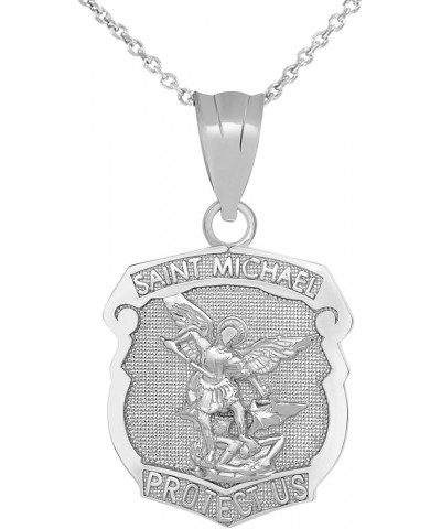 .925 Sterling Silver 'Saint Michael Protect Us' 2/3" Shield Medal Pendant - Choose Pendant Only or Necklace w/ 16”-22” Chain ...