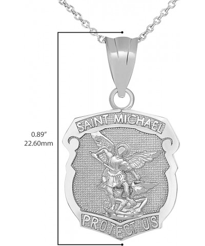 .925 Sterling Silver 'Saint Michael Protect Us' 2/3" Shield Medal Pendant - Choose Pendant Only or Necklace w/ 16”-22” Chain ...