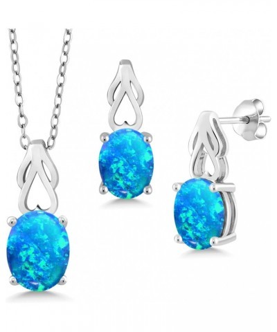 925 Sterling Silver Pear Shape Blue Opal Pendant and Earrings Jewelry Set For Women (1.68 Cttw, Gemstone October Birthstone, ...