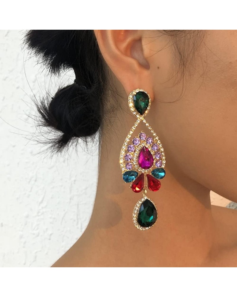 Multicolor Rhinestone Earrings Bridal Chandelier Drop Earrings Cluster Rhinestone Dangle Earrings for Wedding Party Fashion A...