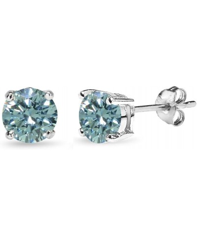 Sterling Silver 6mm Round Solitaire Stud Earrings Made with AAA Cubic Zirconia March - Frosty Mint $11.75 Earrings