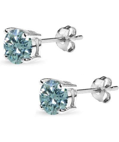 Sterling Silver 6mm Round Solitaire Stud Earrings Made with AAA Cubic Zirconia March - Frosty Mint $11.75 Earrings