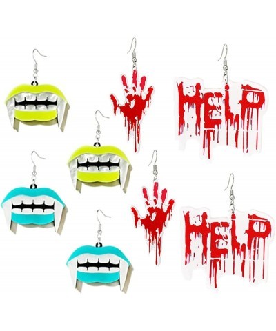 4 Pairs Halloween Earrings for Women Girl Vintage Punk Red Bloody Knife Drop Earrings Vampire Teeth Earrings Creative Funny K...