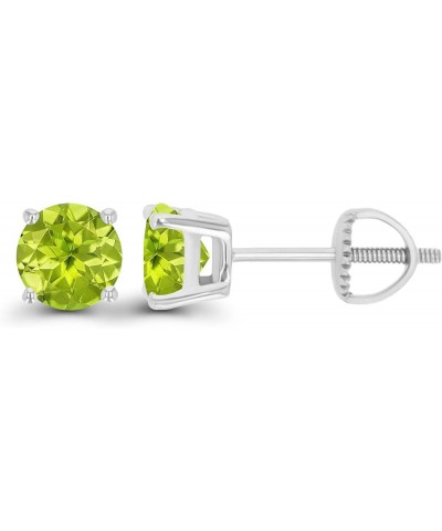 14K Gold Plated 925 Sterling Silver Hypoallergenic 5mm Round Genuine Birthstone Solitaire Screwback Stud Earrings Peridot Ste...