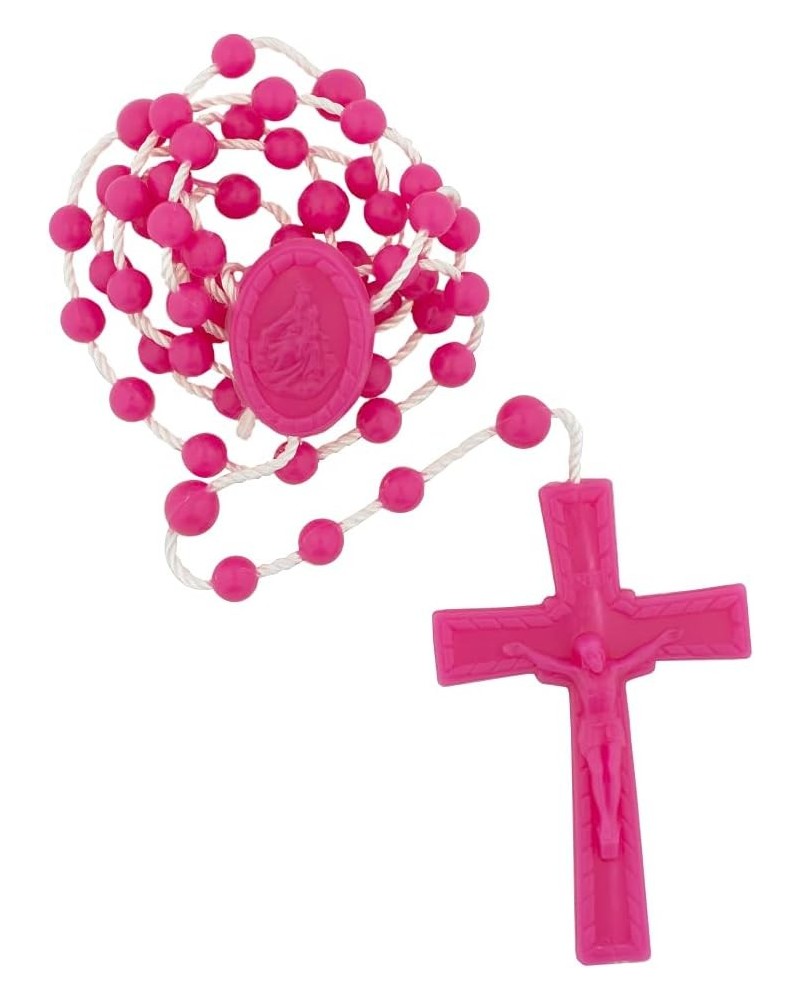 Hot Pink Plastic and Cord Rosary | Tough and Compact | Keep in Wallet or Purse | Great Catholic Gift For First Reconciliation...