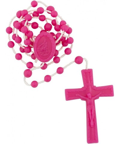 Hot Pink Plastic and Cord Rosary | Tough and Compact | Keep in Wallet or Purse | Great Catholic Gift For First Reconciliation...