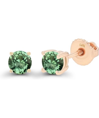 Solid 14K Gold 4mm Round Hypoallergenic Genuine Birthstone Solitaire Screwback Stud Earrings Green Sapphire Created Yellow Go...