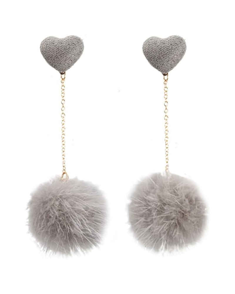 Heart Pom Pom Earrings for Women Colorful Faux Fur Fluffy Pom Earrings Long Chain Soft Pom Ball Tassel Dangle Drop Earrings F...