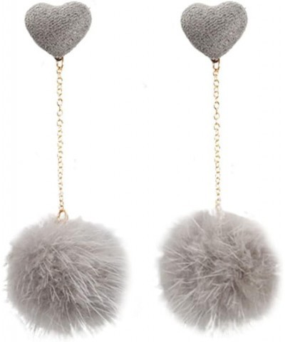 Heart Pom Pom Earrings for Women Colorful Faux Fur Fluffy Pom Earrings Long Chain Soft Pom Ball Tassel Dangle Drop Earrings F...