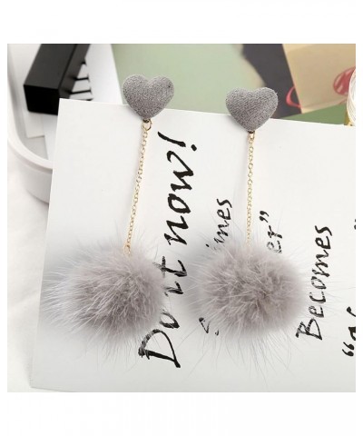 Heart Pom Pom Earrings for Women Colorful Faux Fur Fluffy Pom Earrings Long Chain Soft Pom Ball Tassel Dangle Drop Earrings F...