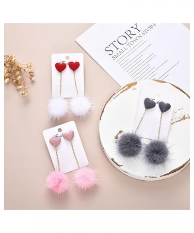 Heart Pom Pom Earrings for Women Colorful Faux Fur Fluffy Pom Earrings Long Chain Soft Pom Ball Tassel Dangle Drop Earrings F...