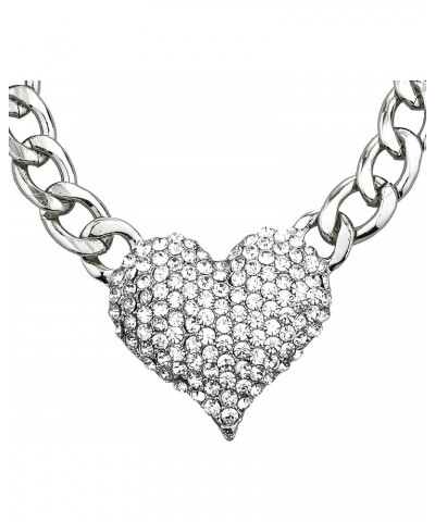 Silvertone Iced Out 3D Heart Pendant with a 16 Inch Adjustable Link Necklace $13.74 Necklaces