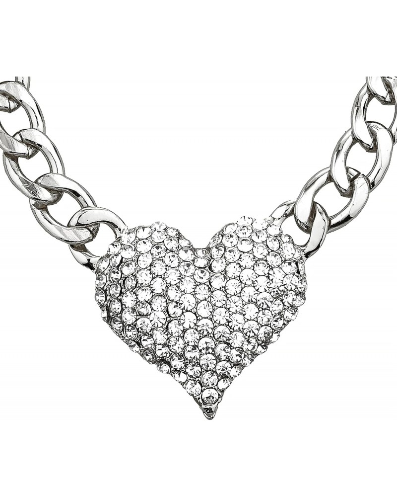 Silvertone Iced Out 3D Heart Pendant with a 16 Inch Adjustable Link Necklace $13.74 Necklaces