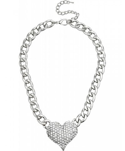 Silvertone Iced Out 3D Heart Pendant with a 16 Inch Adjustable Link Necklace $13.74 Necklaces