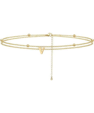 Initial Ankle Bracelets for Women Layered Letter Anklet for Women 14K Gold Plated V $9.34 Anklets