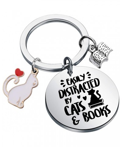 Cat Lovers Gift Easily Distracted By Cats and Books Cats Keychain Books Lover Readers Bookworm Gift Pet Owner Gift Cats and B...