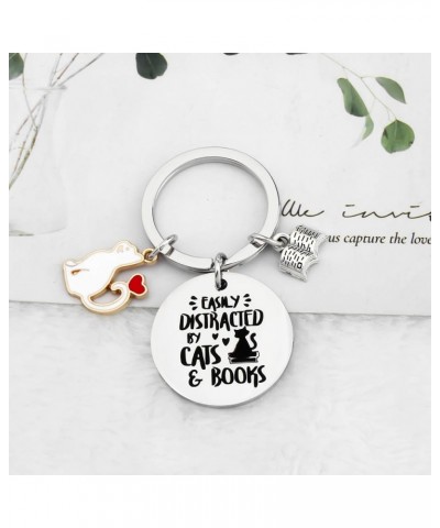 Cat Lovers Gift Easily Distracted By Cats and Books Cats Keychain Books Lover Readers Bookworm Gift Pet Owner Gift Cats and B...