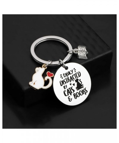 Cat Lovers Gift Easily Distracted By Cats and Books Cats Keychain Books Lover Readers Bookworm Gift Pet Owner Gift Cats and B...