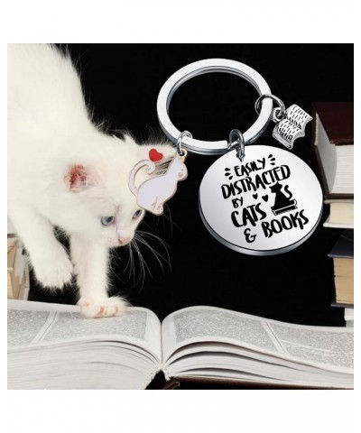 Cat Lovers Gift Easily Distracted By Cats and Books Cats Keychain Books Lover Readers Bookworm Gift Pet Owner Gift Cats and B...