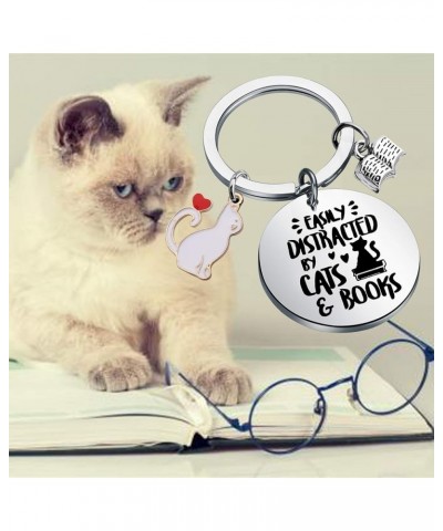 Cat Lovers Gift Easily Distracted By Cats and Books Cats Keychain Books Lover Readers Bookworm Gift Pet Owner Gift Cats and B...