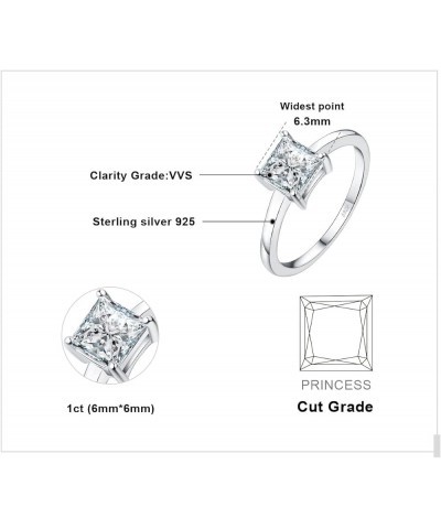 Square Shape 1ct Cubic Zirconia Solitaire Engagement Rings for Women, 925 Sterling Silver Promise Ring for Her, Simulated Dia...