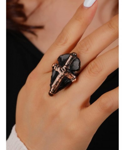 Big Cross Natural Black Obsidian Statement Ring for Women Girls Midi Thumb Adjustable Gemstone Dainty Trendy Simple Party Wed...