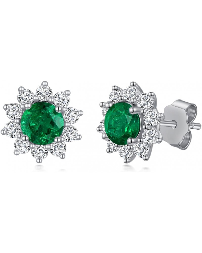 Laboratory Grown Emerald Stud Earrings 925 Sterling Silver 6.5x6.5 mm Round Cut Emerald Push Backs Earrings for Women $33.21 ...