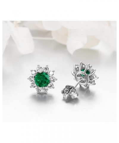 Laboratory Grown Emerald Stud Earrings 925 Sterling Silver 6.5x6.5 mm Round Cut Emerald Push Backs Earrings for Women $33.21 ...