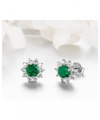 Laboratory Grown Emerald Stud Earrings 925 Sterling Silver 6.5x6.5 mm Round Cut Emerald Push Backs Earrings for Women $33.21 ...